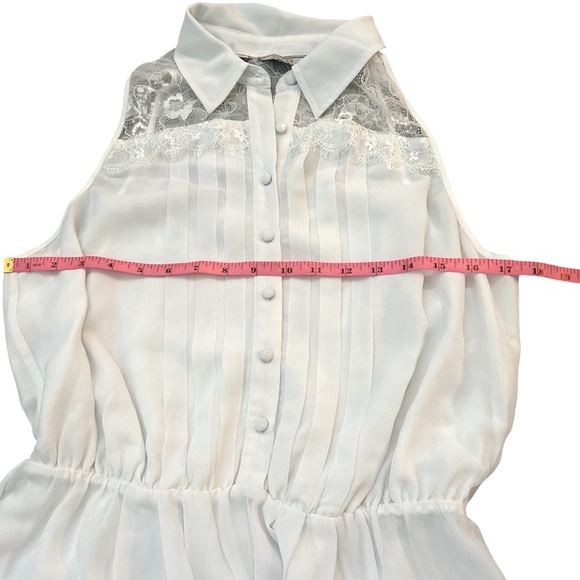 NWT! Guess Preppy Collard White Pleated Sleeveless Shirt Dress w/ Lace in Medium - Picture 9 of 14